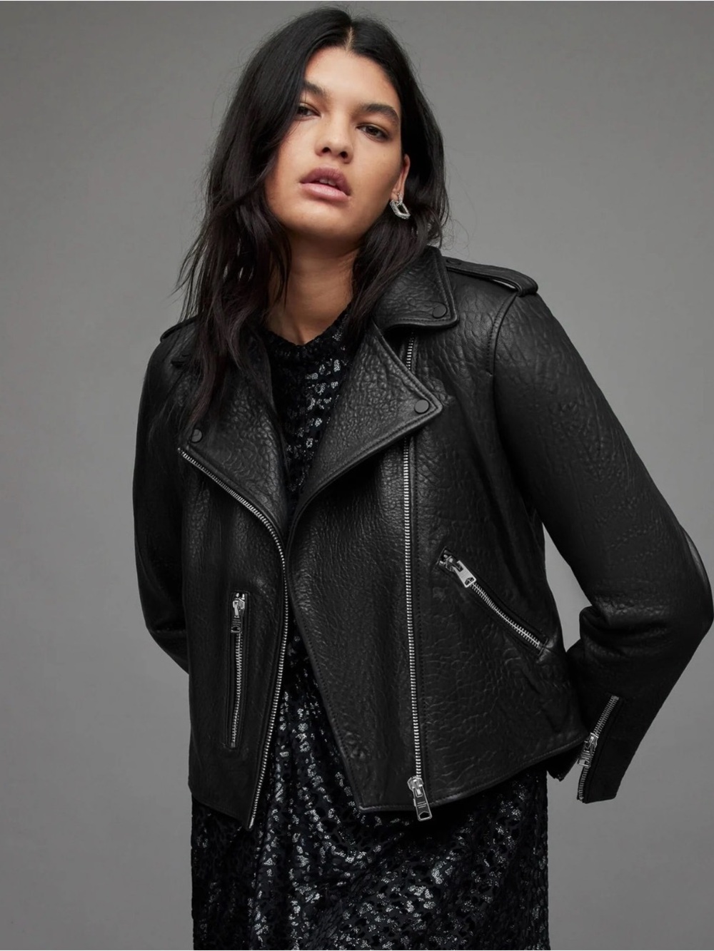 10 Crosby Derek Lamb Grained Pebble Leather Moto Jacket Size L